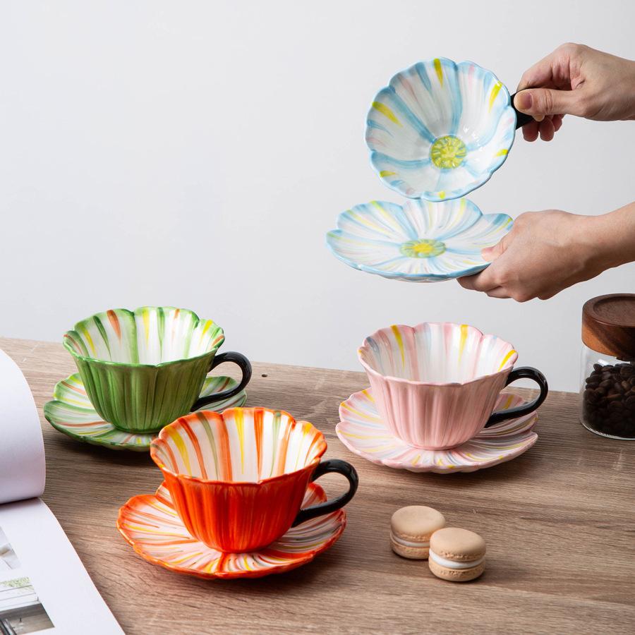 Creative Underglaze Hand-Painted Petals Ceramic Coffee Cup And Saucer Girl'S Heart Afternoon Tea Cup And Saucer Set
