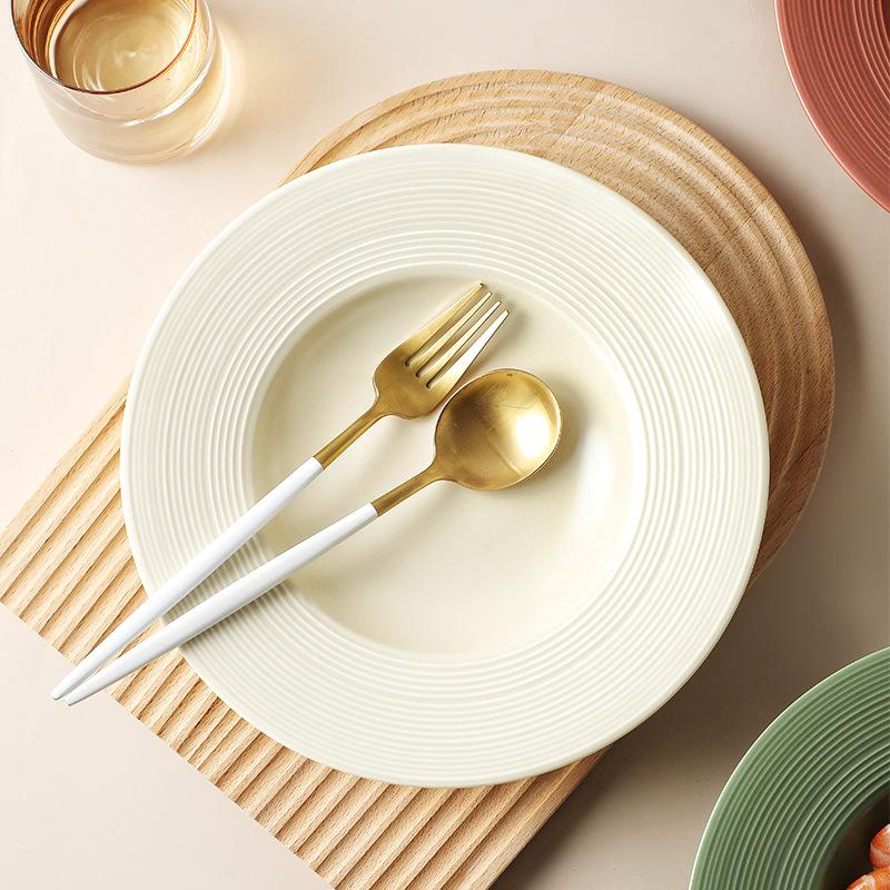 Creative European Brushed Ceramic Soup Plate Household Vegetable Plate Hotel Restaurant Pasta Plate Western Food Plate Fruit Salad Plate