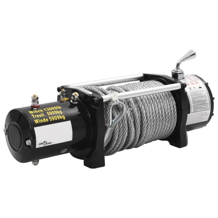 VidaXL Treuil Électrique 12V Traction 6T Télécommandes Câble 5909 kg 210022