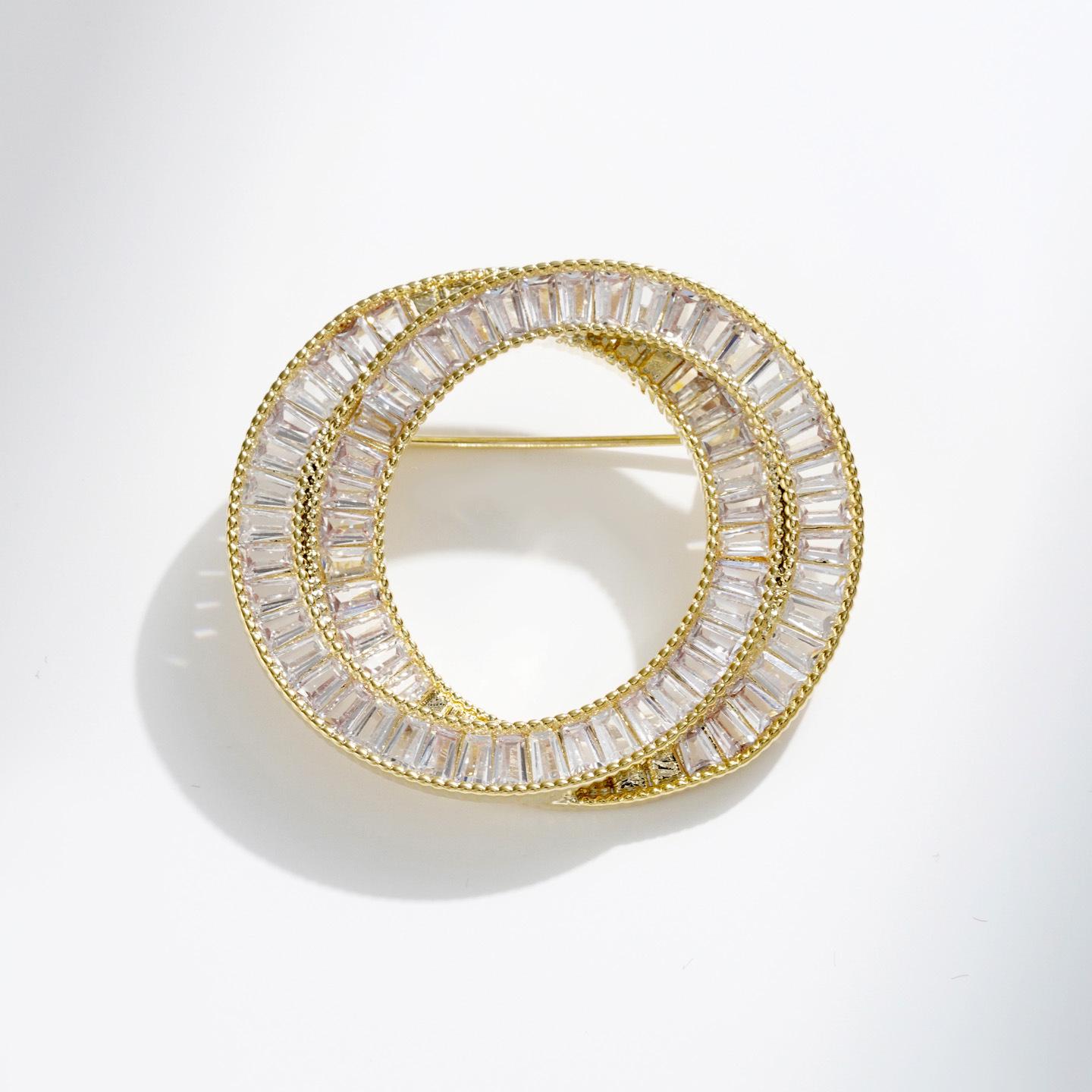 Bo Xin Yun Copper Zirconium Geometric Round Brooch Pin Scarf Buckle Accessory