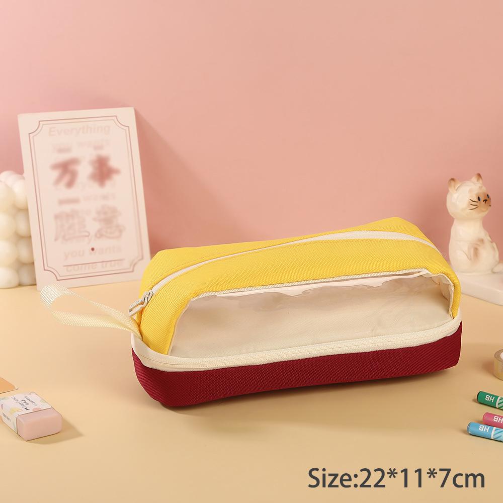 

New transparent contrasting retro pencil case, student stationery storage bag, large capacity pencil case, gifts, prizes красный