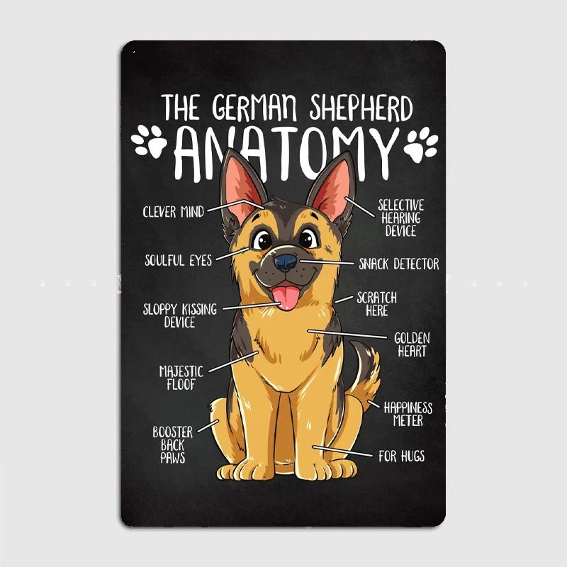 Anatomy of a German Shepherd Dog Metal Sign Mural Painting Cinema Living Room Cinema Funny Tin Sign Poster 20x30cm(7.8x11.8inch)