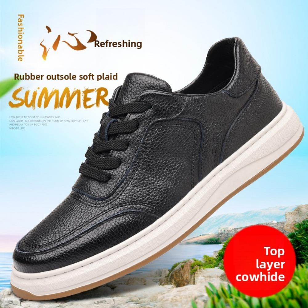 Mens Leather Shoes Fashion Top Grain Cowhide White Sneakers Casual Slip on Loafers