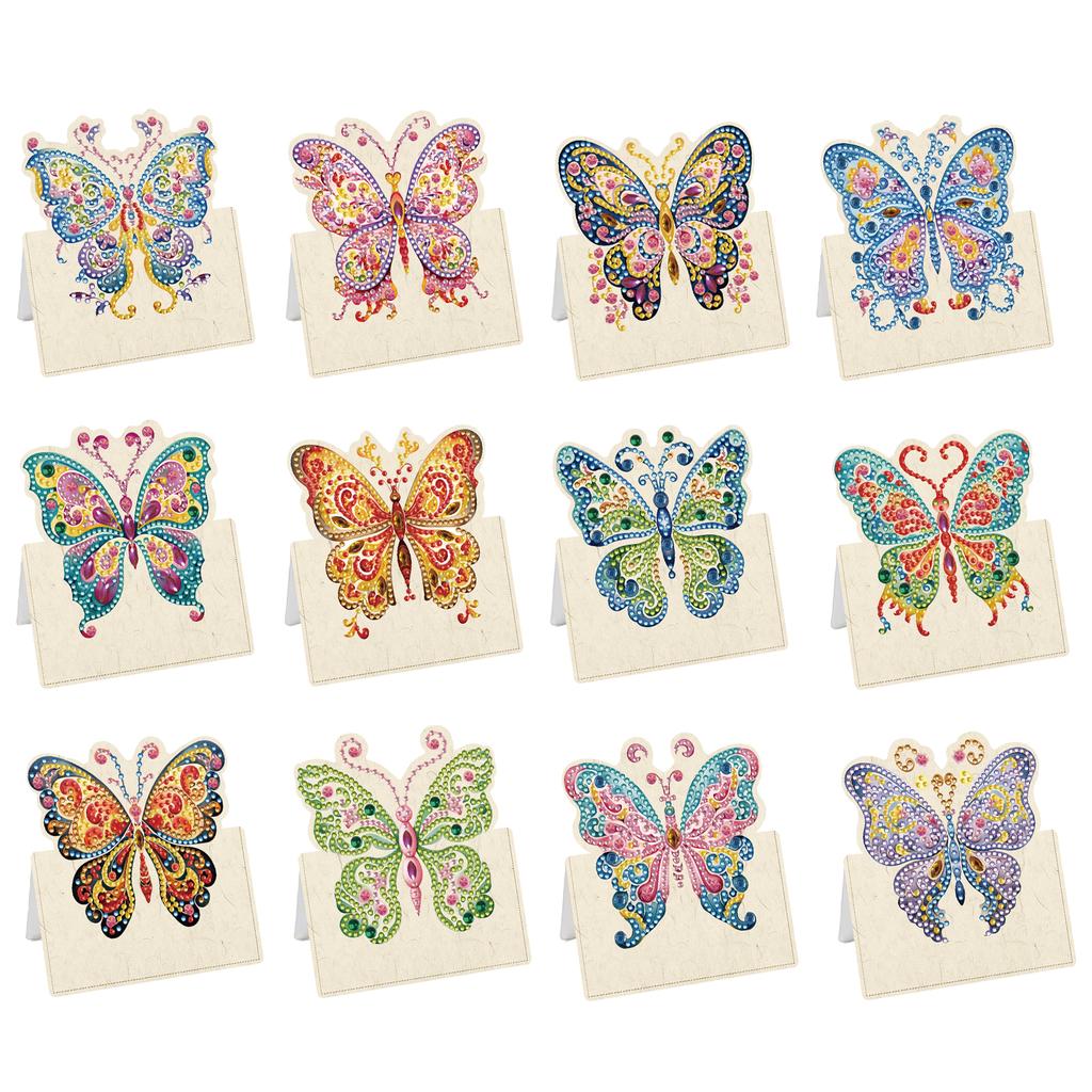 12pcs Flower Butterfly DIY Diamond Art Handmade Cards with Envelopes Diamond Painting Cards for Adult Beginner Holiday Blessing