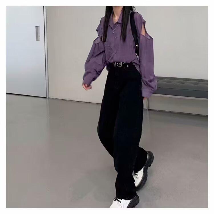 

Женские большие черные вареные расклешенные джинсы с широкими штанинами, заниженная талия, свободный крой, весна/осень, американский стиль S темно-серого