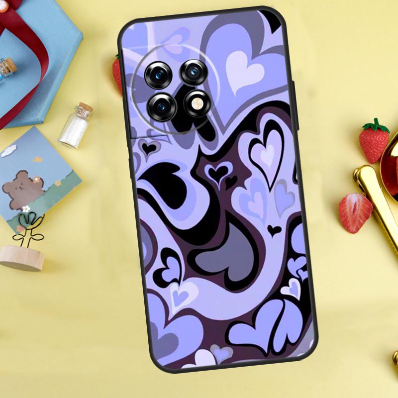 Brown Purple Hearts Swirl Pattern Case For OnePlus 13R 12R 10R 15 13 12 11 10 9 13T 10T 8T Nord CE 5 2 3 4 Lite N20 N30 Cover