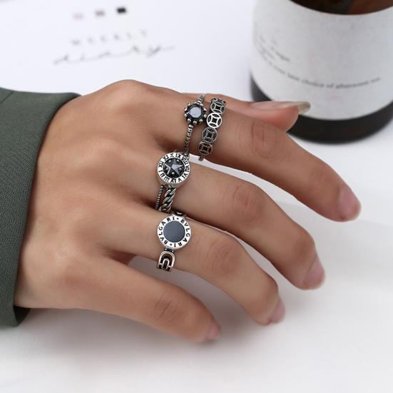 Yousheng Couple Ring Punk Style Decorative Open Design Adjustable All-match Jewelry Gifts Geometric Men Women Faux Gem Decoration Finger Ring for