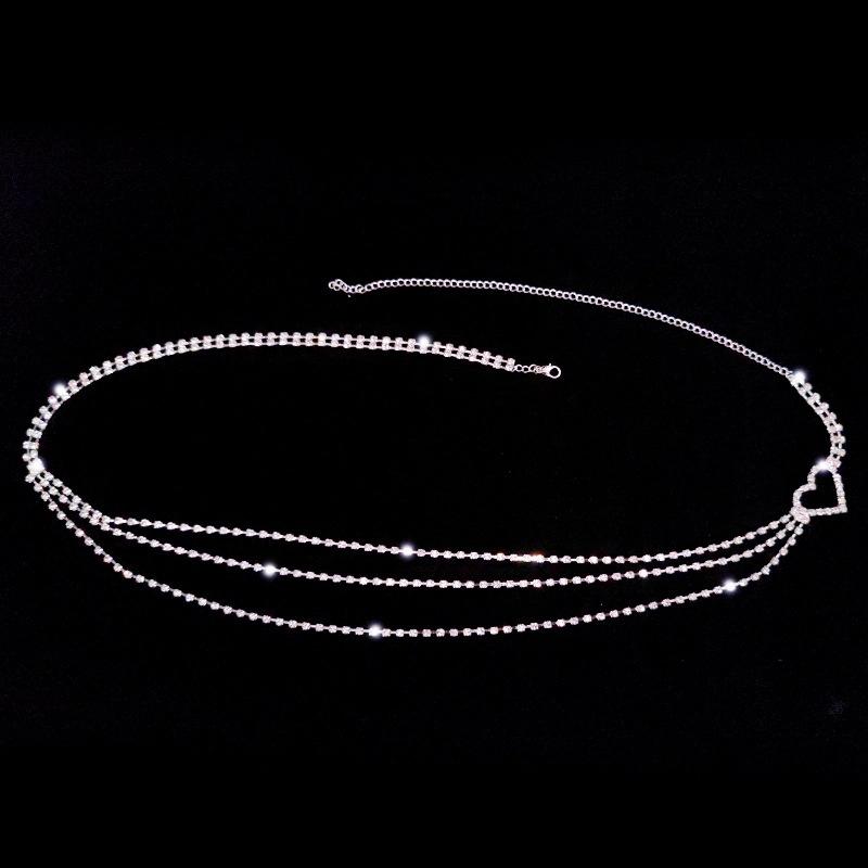 Sexy Gold Silver Love Heart Waist Chain Body Jewelry for Party Nightclub Shiny Multi Layer Heart Rhinestone Waist Chain Women серебряный
