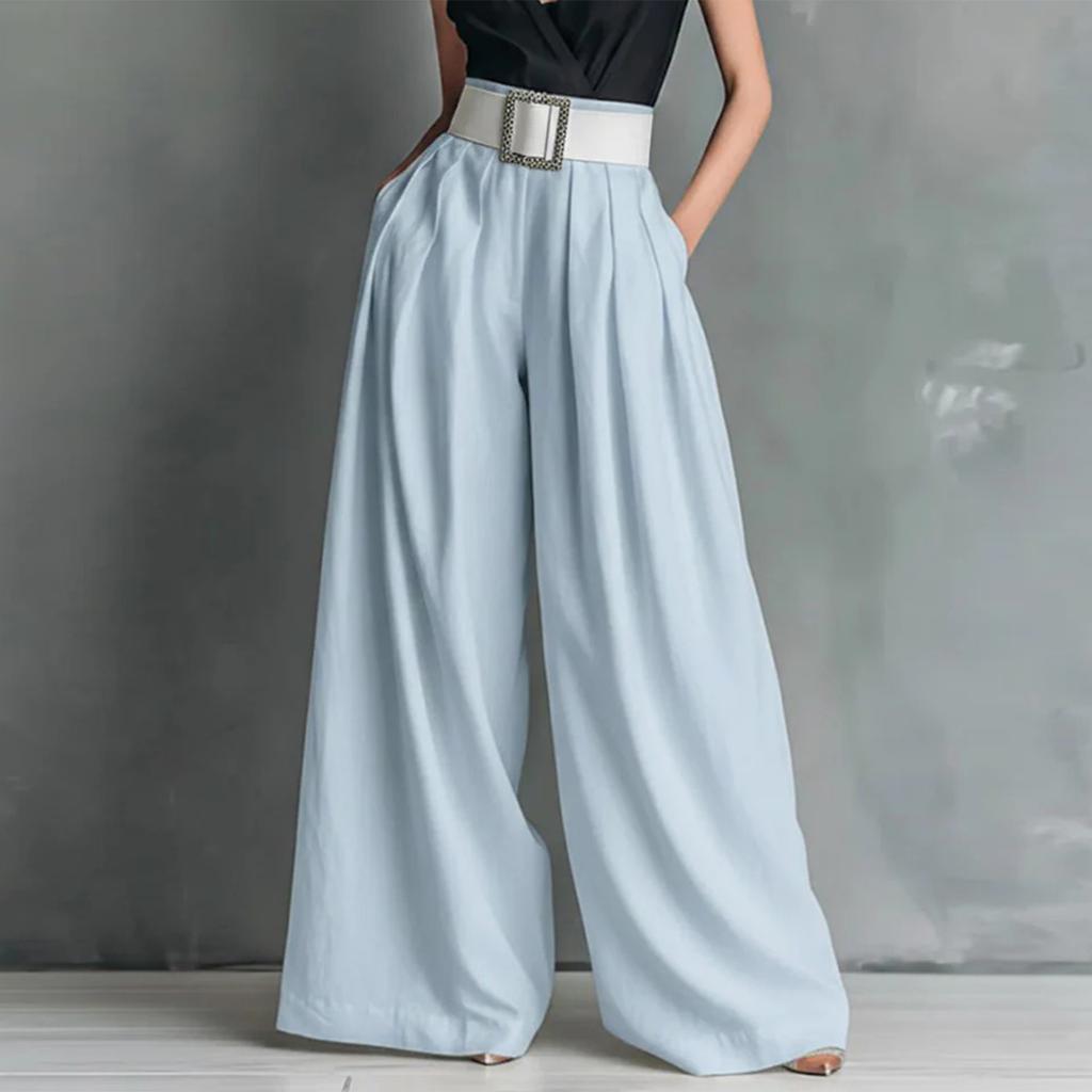 Modische Damen-Hosen mit Farbe, Taschen, hoher Taille, lockerem, weitem Bein für den Alltag