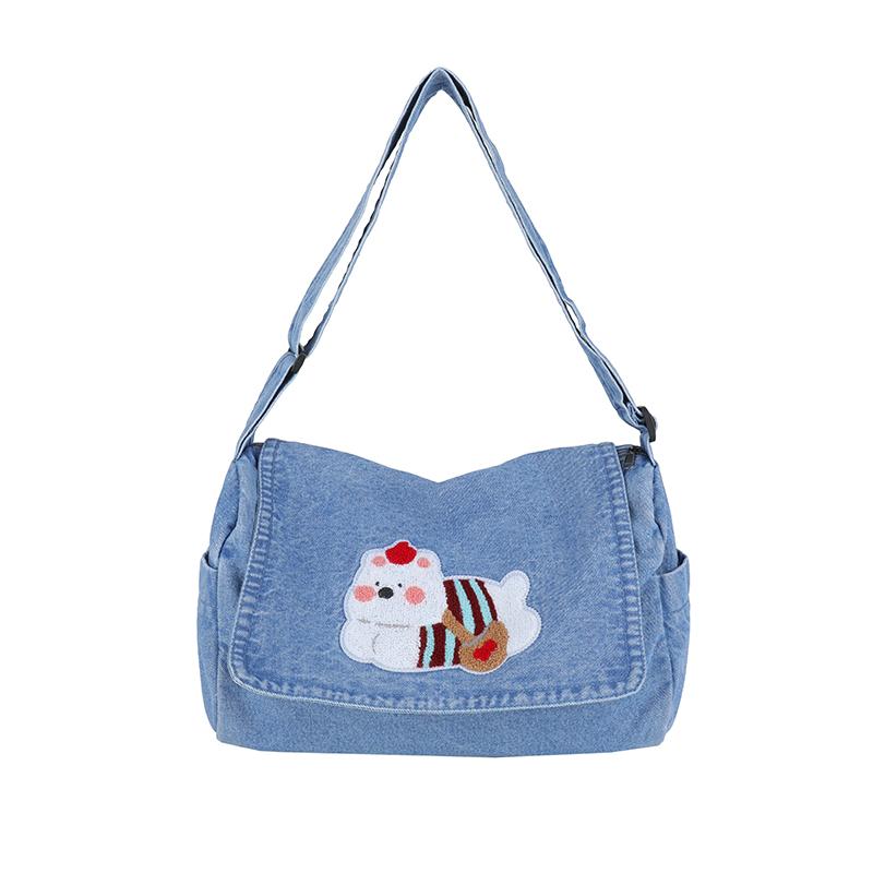 Vintage Shoulder Bag Lightweight Commuter Bag Cartoon Denim Women's Bag