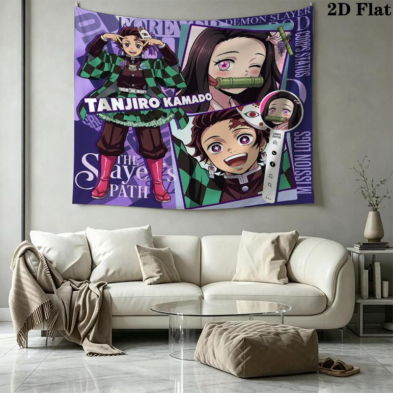 Demon Slayer Kimetsu No Yaiba Wall Tapestry Aesthetic Wall Hanging Printed Fabric Blanket Decorative Tapestries for Bedroom Living Room Home Decor