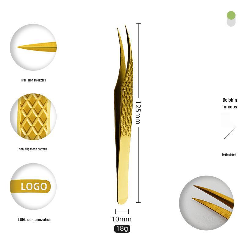 Golden Feather Stainless Steel Eyelash Tweezers for Grafting and Extensions