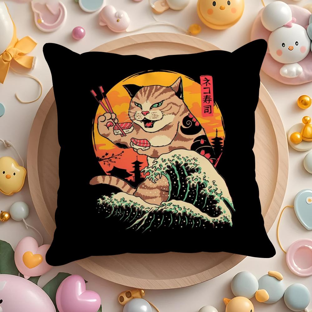 Japanese Style Cat Cushion Cover Home & Car Multi-Scene Pillow Cover - Reversible, Soft & Durable for Daily Use