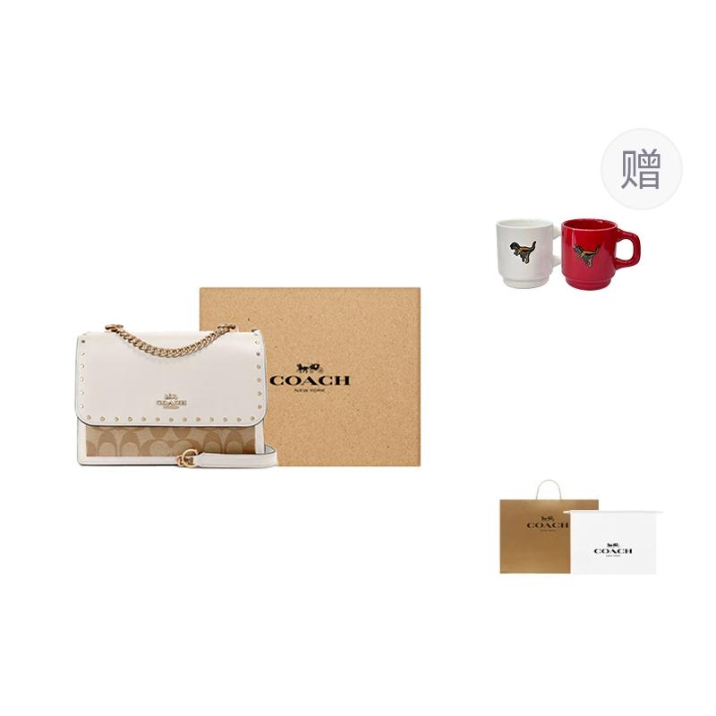 COACH Klare Coated Canvas With Leather Shoulder Bag, Crossbody Bag Small Women's White & Light Khaki 90400-IMOT4