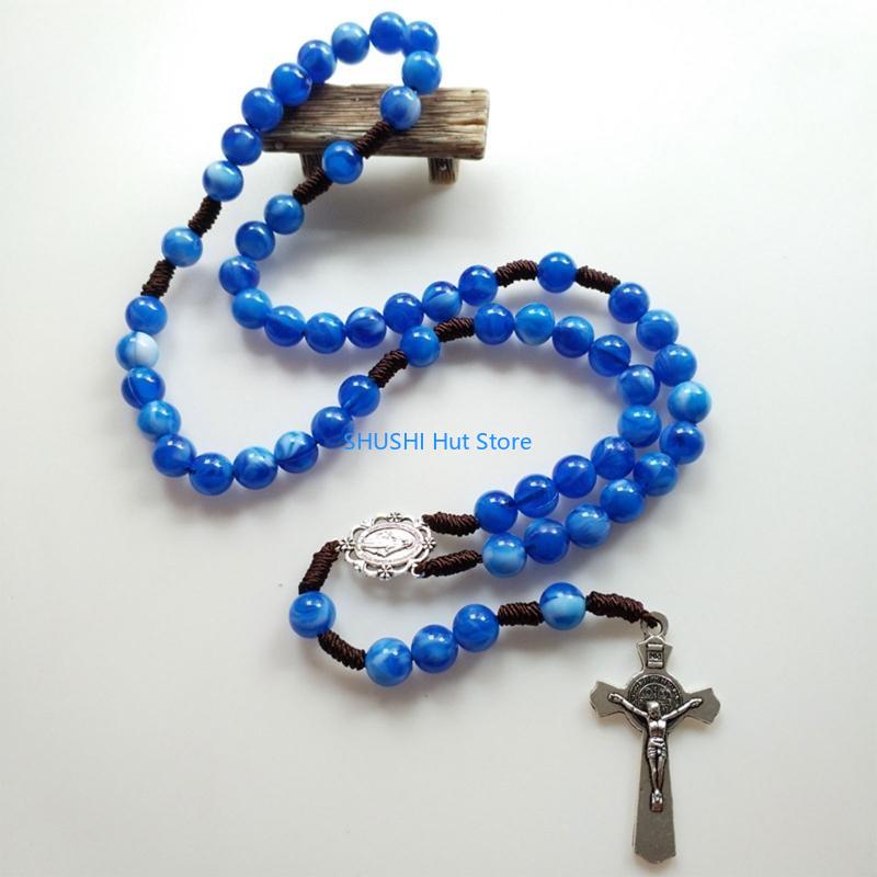 Rustic Agate Catholic Rosary Necklace Women Men Church Meditation Party Supplies D57B