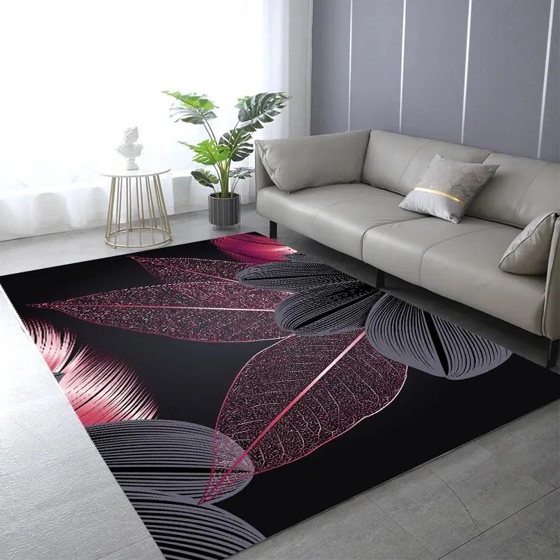 Abstrakt Schwarz Gold Pflanze Blatt Teppich Kunstdruck Design Teppiche für Schlafzimmer Nachttisch Rutschfest Zuhause Sofa Couchtisch Dekor Fußmatte