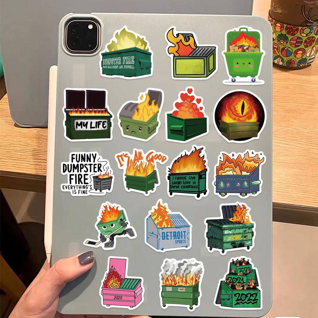 50 Cartoon Trash Can Fire Graffiti Stickers Guitar Notebook Suitcase DIY Waterproof Stickers