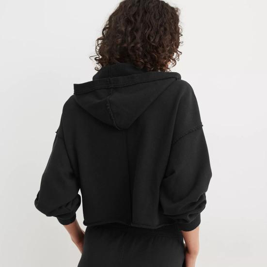 Women's Cropped Sweatshirt Loose Long Sleeve V Neck Hoodies Casual Hooded Pullover Crop Workout Top
