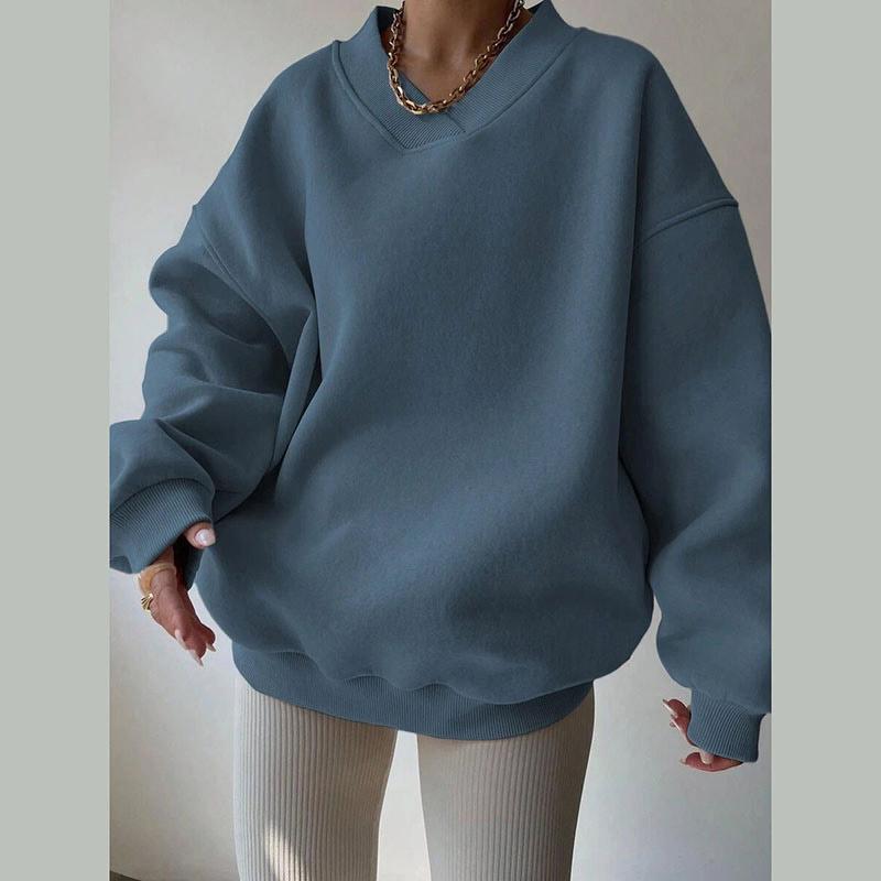 Damen Oversize Sweatshirt mit O-Ausschnitt Herbst Winter Mode Locker Einfarbig Hoodie Vielseitiger Causal Langarm Pullover
