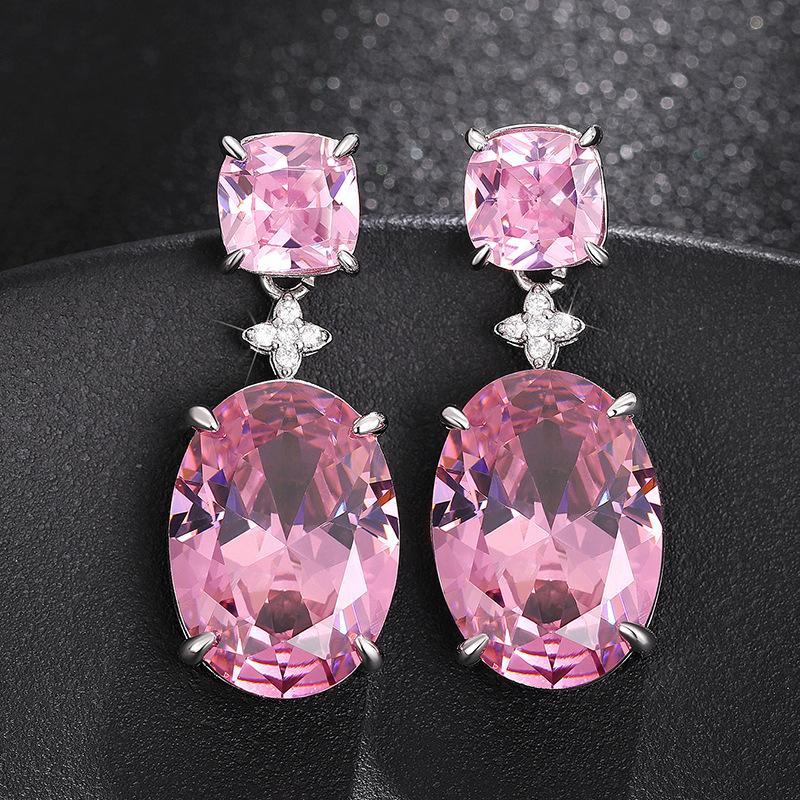 2026 New Pink Inlaid Zircon Earrings, Women s Fashion Small Cross Link, Exquisite Fashion, Medium to Long Swinging Zircon Pink