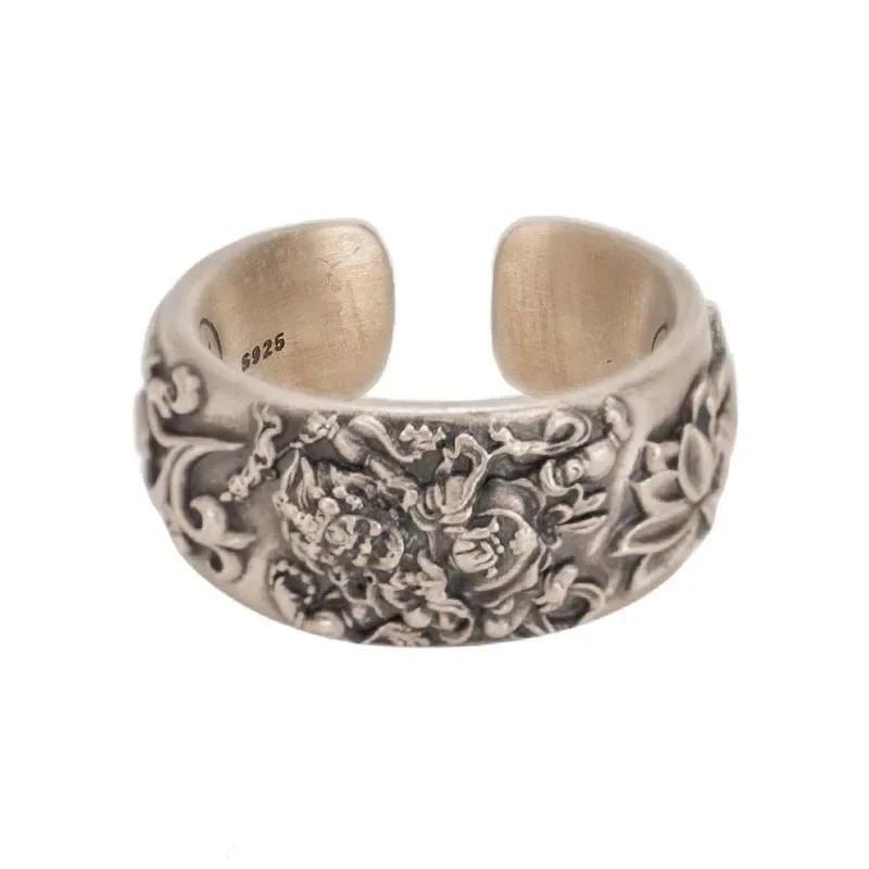 Ethnic-Style Gold-Plated Finger Ring - Tibetan Black Sky Design with Exquisite Vajra Carving