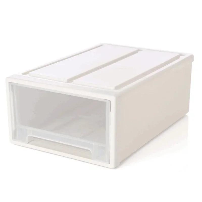 

Ящик для хранения домашних одеял, штабелируемый прозрачный органайзер для гардероба, ящик для хранения в домашнем шкафу, пластиковые настольные коробки для мелочей 5L белый