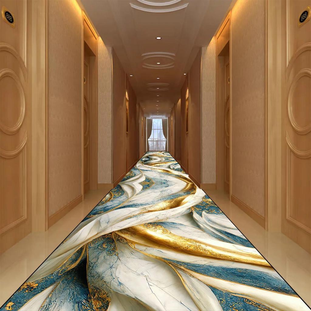 Golden Abstract Style Corridor Carpet Passageway Non-slip Runners Washable Stairway Rugs Home Decor Living Room Mat Customizable