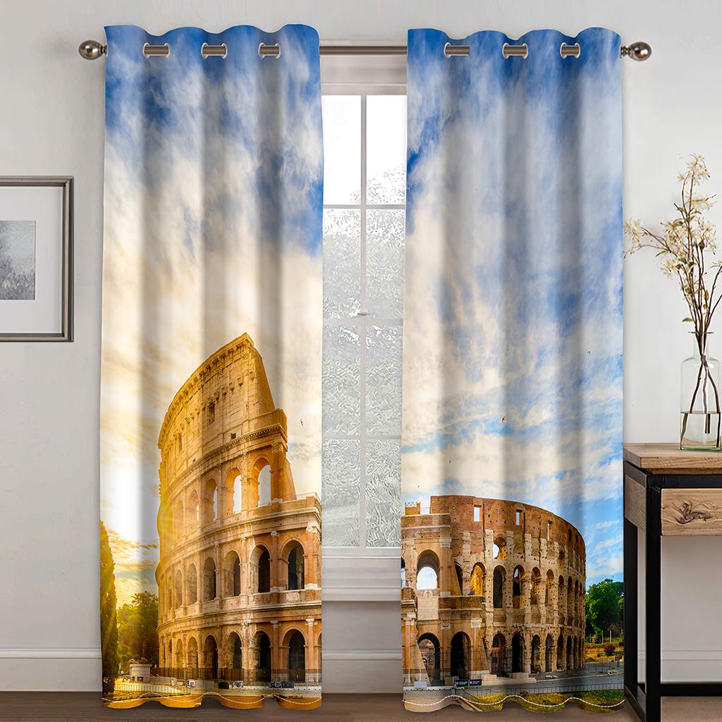 

Ancient Greek City Scenery Architectural Draperies 2 Panels Luxury Living Room Space Design Bedroom Balcony Den Kids Space Design Kitchen Decor 50W130H(CM)x2&Grommet Top