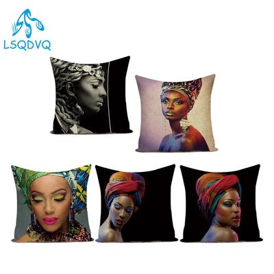 Fashion African Girl Lady Oil Painting Black Women Home Art Decoration Sofa Throw Pillow Case Polyester Cushion Cover
