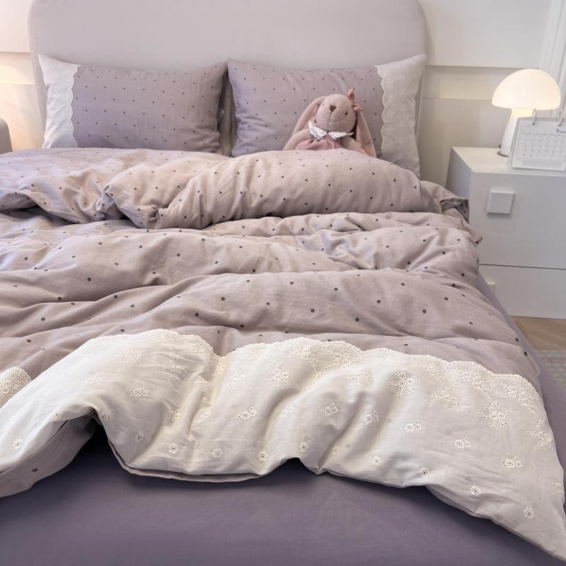 High-End Class A Maternal And Infant Wrinkled Yarn Soft Yarn Four-Piece Set Skin-Friendly Sleeping Naked In Spring And High-End Simple 1.8-Meter