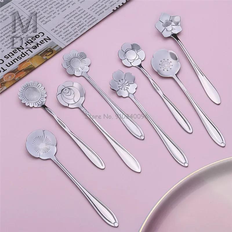 

Colorful Stainless Steel Flowers Design 8Pcs Creative Stirring Spoon for Coffee, Milk Tea, Dessert and Ice Cream Tableware серебряный