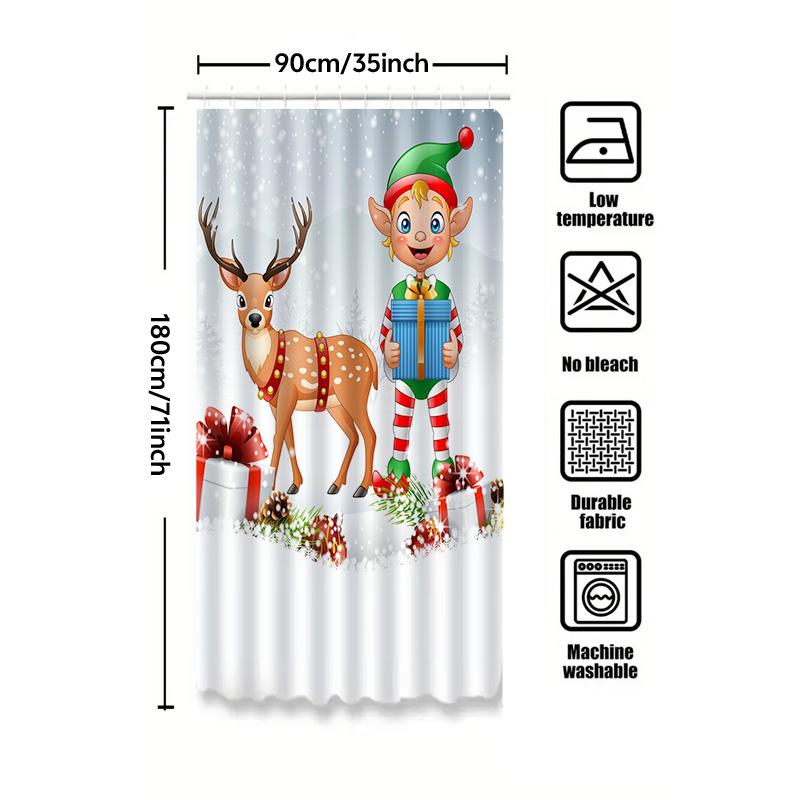 Tu Christmas Deer Shower Curtain Festive Holiday Forest Animals Bathroom Decor Backdrop Waterproof Holiday Home Xmas Gift Idea