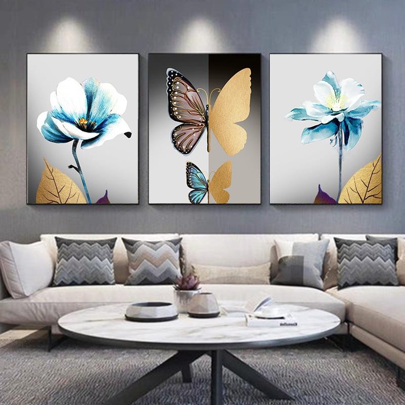 Abstract Flower Butterfly Canvas Painting Modern Wall Art Picture Modern Living Room Bedroom Wall Art Decorative Painting No Frame
