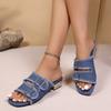 New Large-Size High-Heel Denim Belt Buckle Slip-On Slide Sandals – Summer Outdoor Casual Slippers for Women