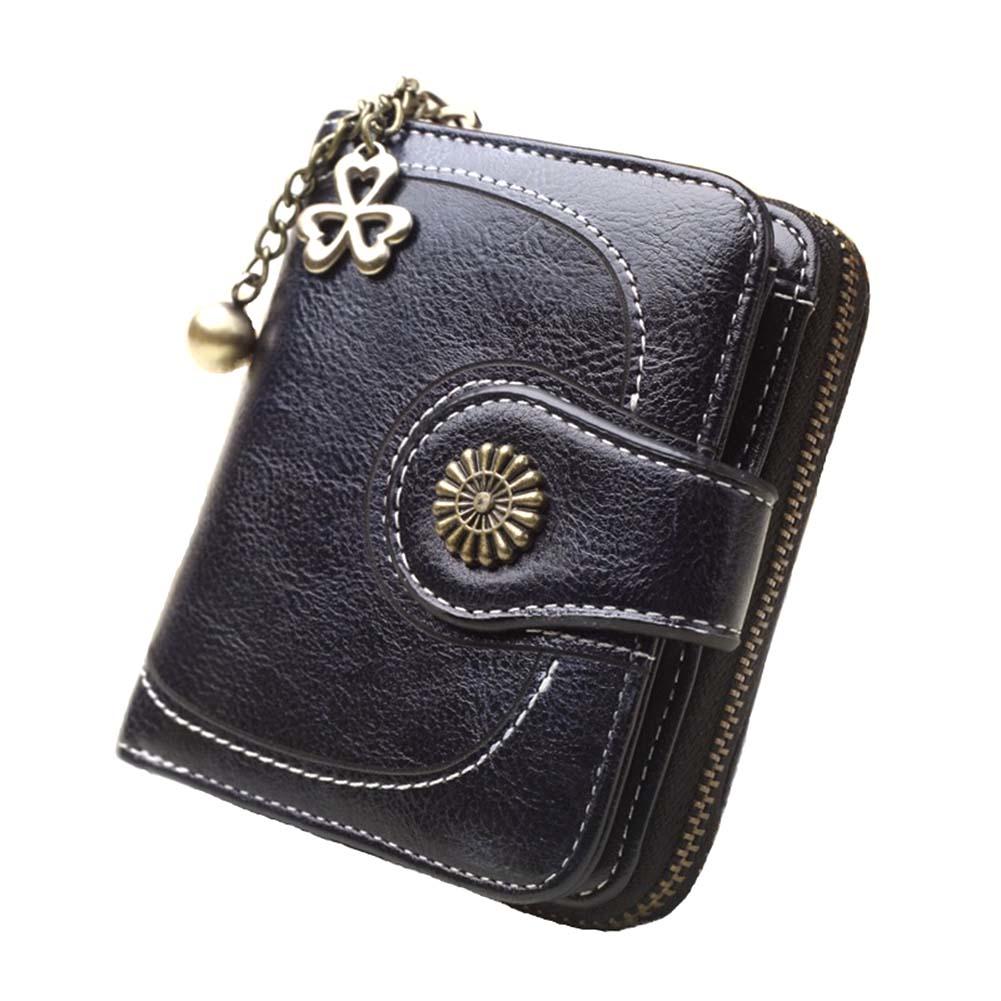 Wonder Pocket Solid Wallet Women Retro Color Shamrock Short Multi Charm Slots Clutch Purse KTY