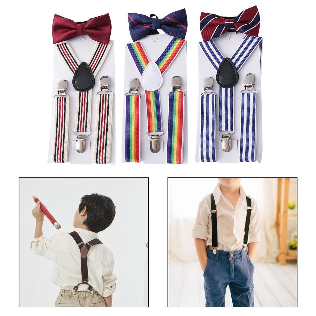 Kids Suspender Bow Tie Set Adjustable Braces Tuxedo Suspenders Pants for Trousers