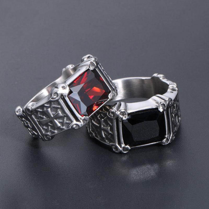 Hot Selling European and American Gothic Cross Gemstone Titanium Steel Ring, Domineering Index Finger Accessory