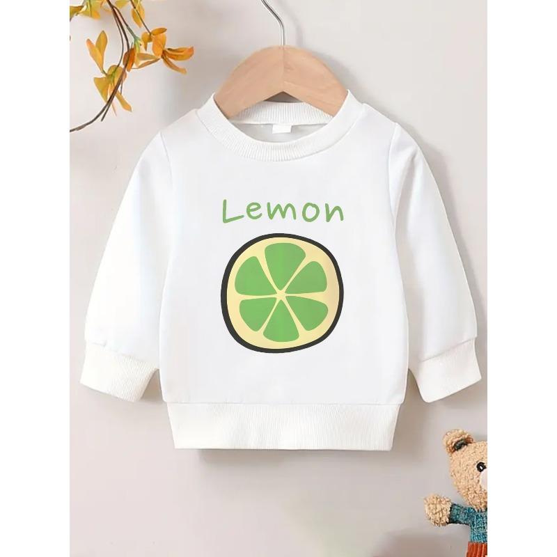 European sizes Cute Lemon Print  Spring Thin Round Neck Sweatshirt 0-3 Years Comfortable Outdoor Outfit Choice 110