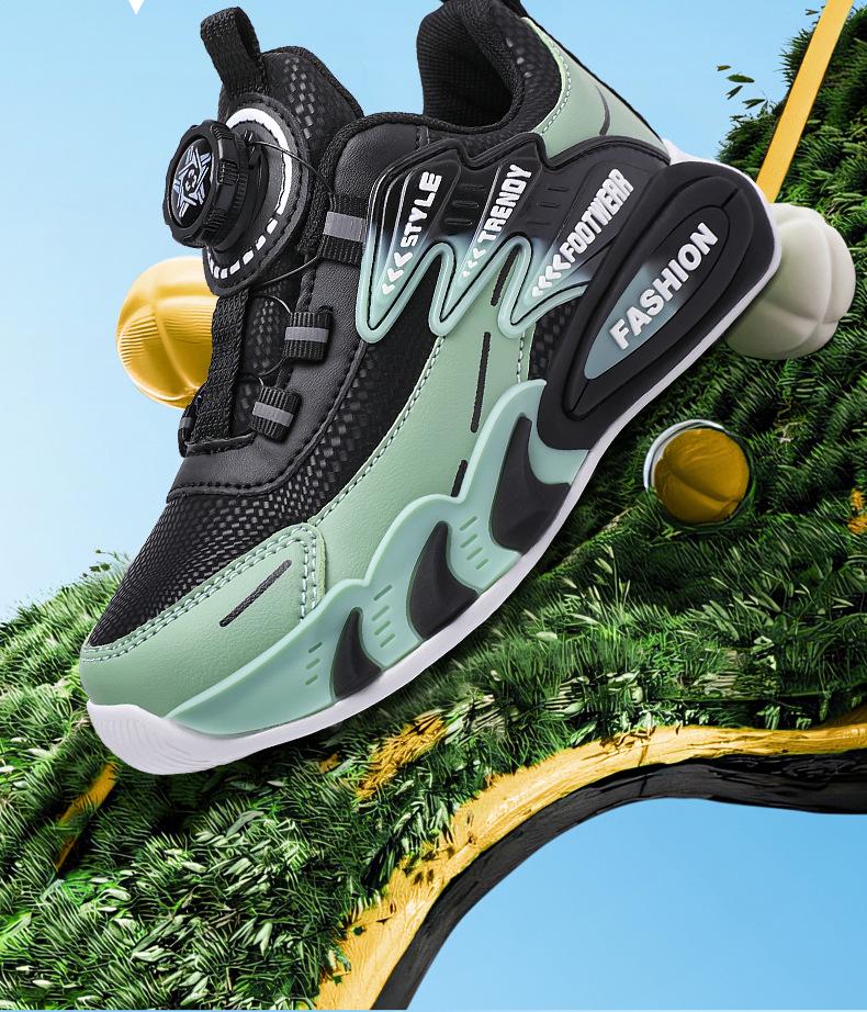 Boys' 2025 Autumn Mesh Leather Non-Slip Soft Sole Fashion Running Shoes