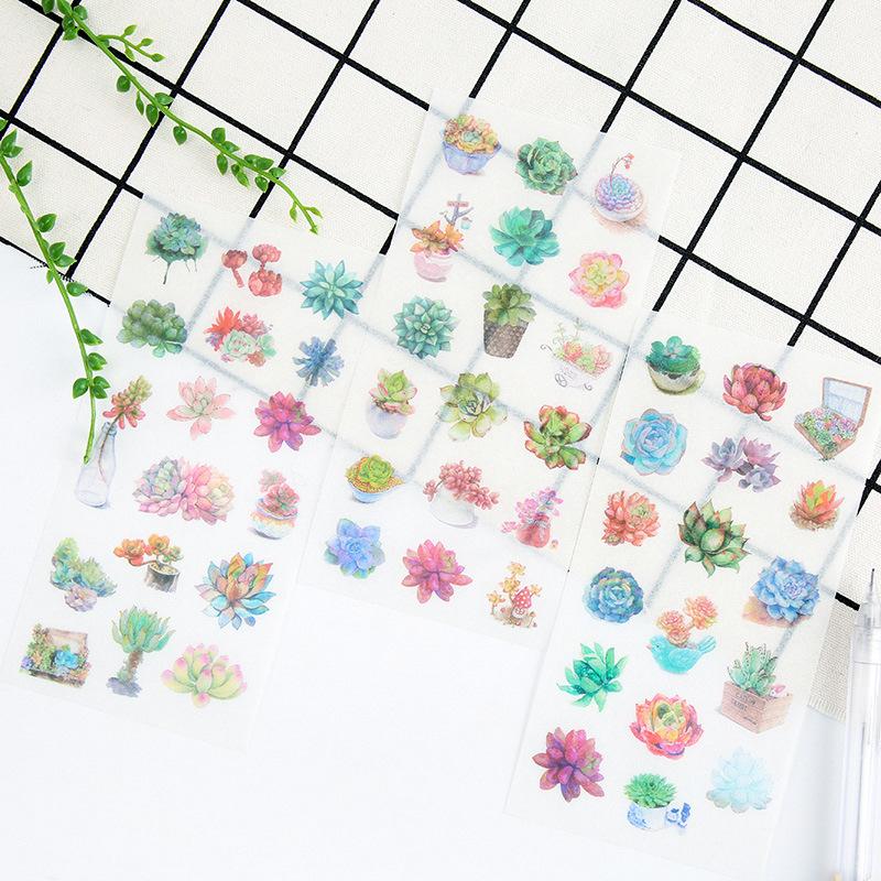 6Sheets/Pack Kawaii Succulent Plants Decoration Scrapbooking Stickers Transparent PVC Stationery Diary Stickers