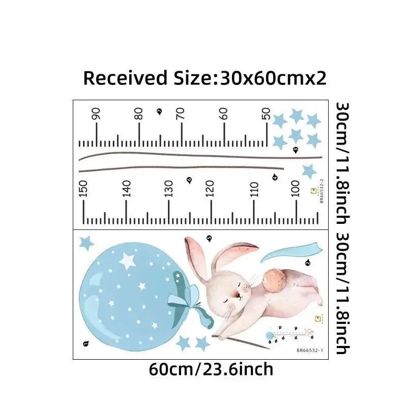 Розовый кролик с воздушными шарами Наклейки на стену для детской комнаты, украшение комнаты для девочки, ростомер, наклейки на стену для измерения роста детей 30 60cm синий