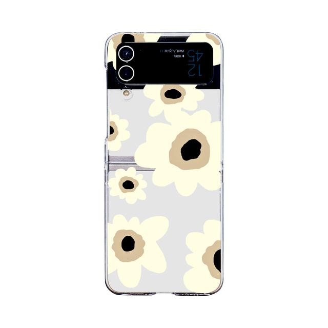 

For Samsung Galaxy Z Flip 4 3 Case Pale Yellow Flower Pattern Painted Transparent Folding Shockproof Clear Hard Case Accessories For Galaxy Z Flip 4