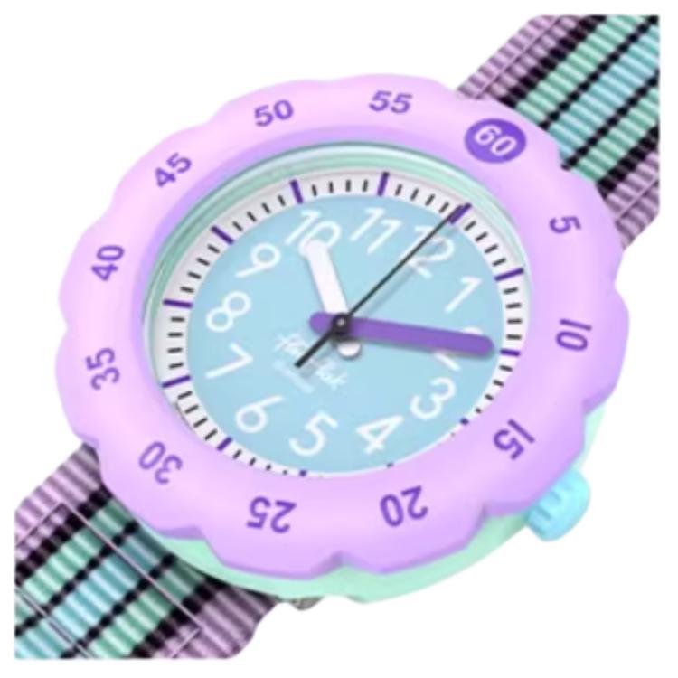 SWATCH Flik Flak series quartz movement 30 meters waterproof depth children's Swiss watch 34.75mm blue dial plastic case fabric strap ZFPSP071