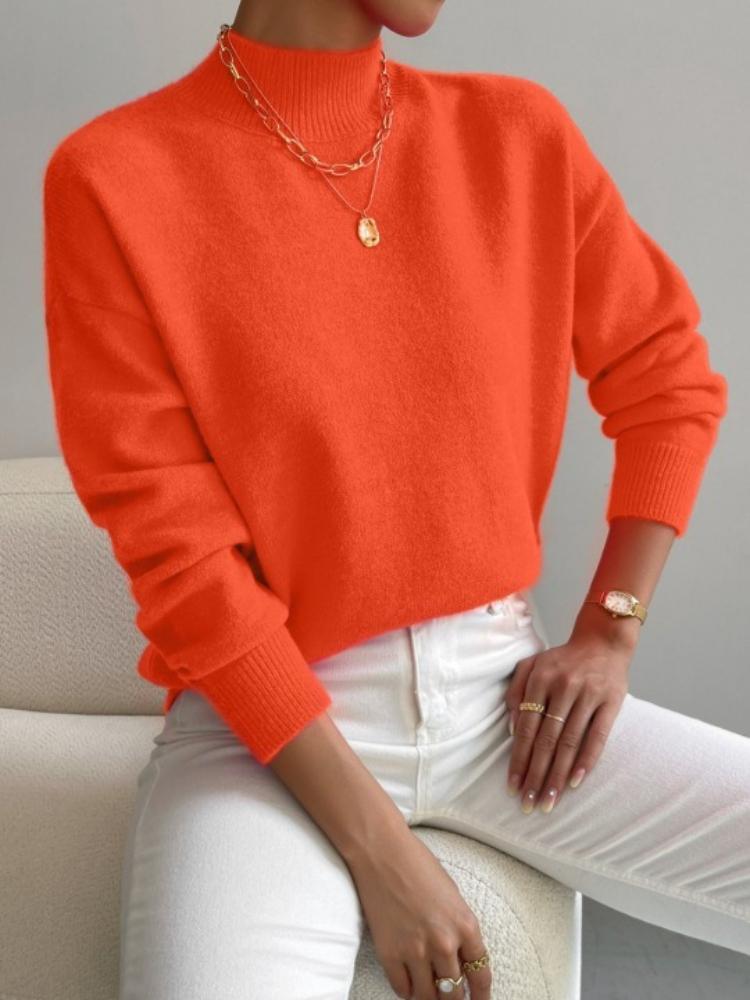 Women's Slim-Fit Ribbed Knit Mock Neck Long Sleeve Tops