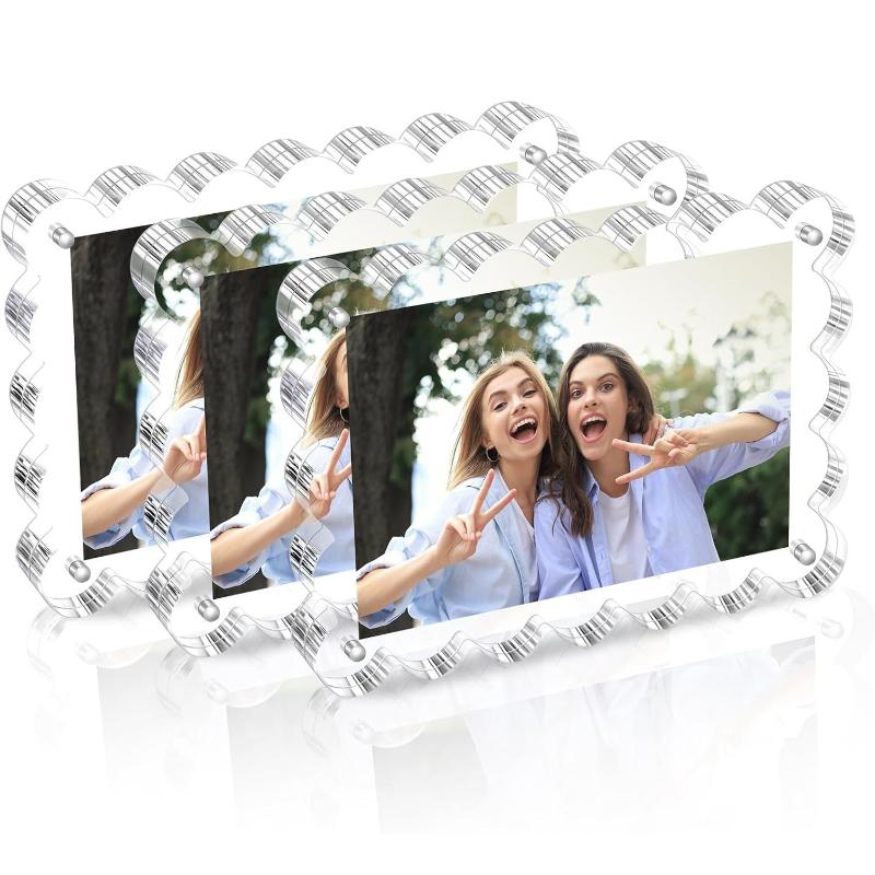 Acrylic Magnetic Photo Frame Empty Frame Transparent Wavy Shape Sturdy Durable for Photo Postcard Display 2x3inches