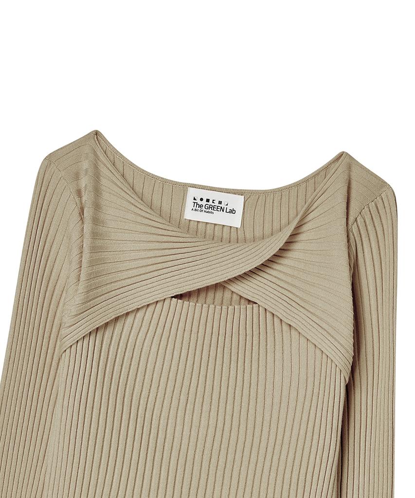 THE GREEN LAB Twist Slim Ribbed Knit [Beige]
