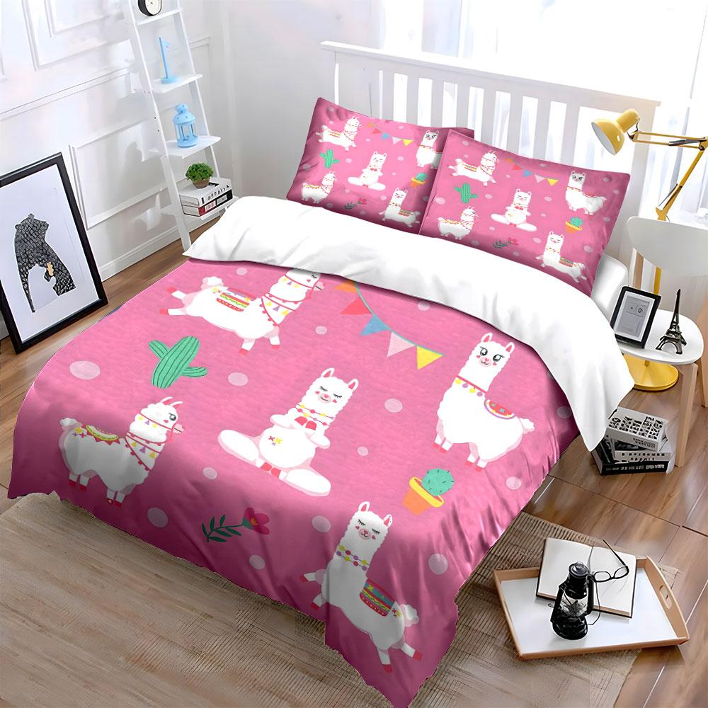 Pink Llama Print Bedding Set Bedding Duvet Cover Set Duvet Cover Pillowcases (1 * Duvet Cover 2 * Pillowcases, Without Duvet Insert)