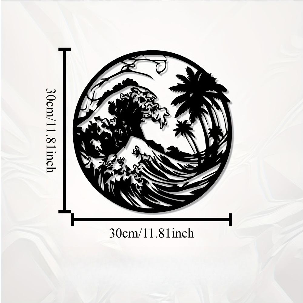 

1pc Modern Tropical Palm Tree Wave Metal Wall Art, Rustproof Iron Ocean Sculpture for Patio Garden Fence Outdoor, Coastal Home Decor Holiday Gift 12in