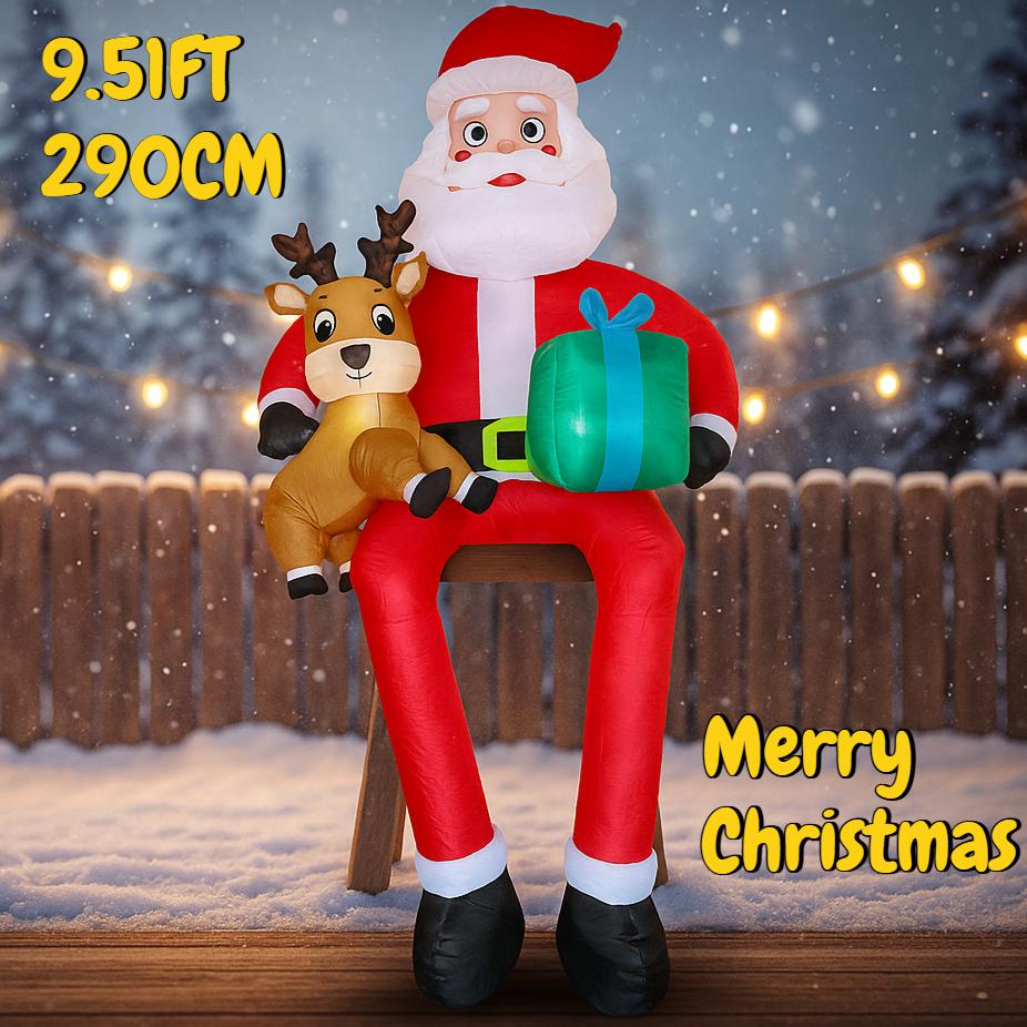 9.51FT Inflatable Toy Santa Claus Reindeer with LED Lights Holiday Gift Xmas Decoration for Yard SuppliesHome Decor Ornament
