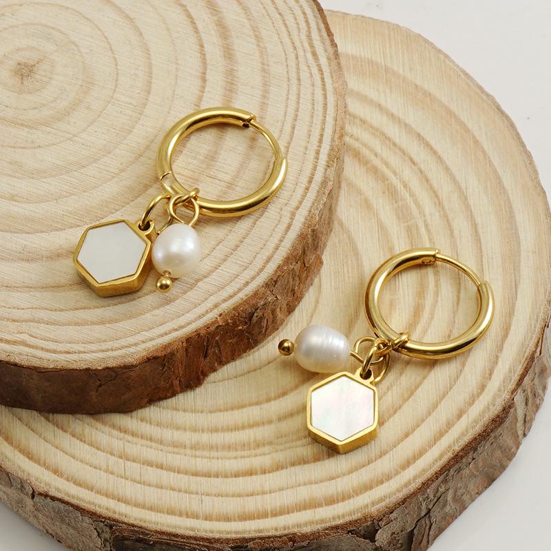 18K Gold Titanium Steel Minimalist Pearl Drop Earrings for Women - Non-Fading, Elegant Fashion Accessory